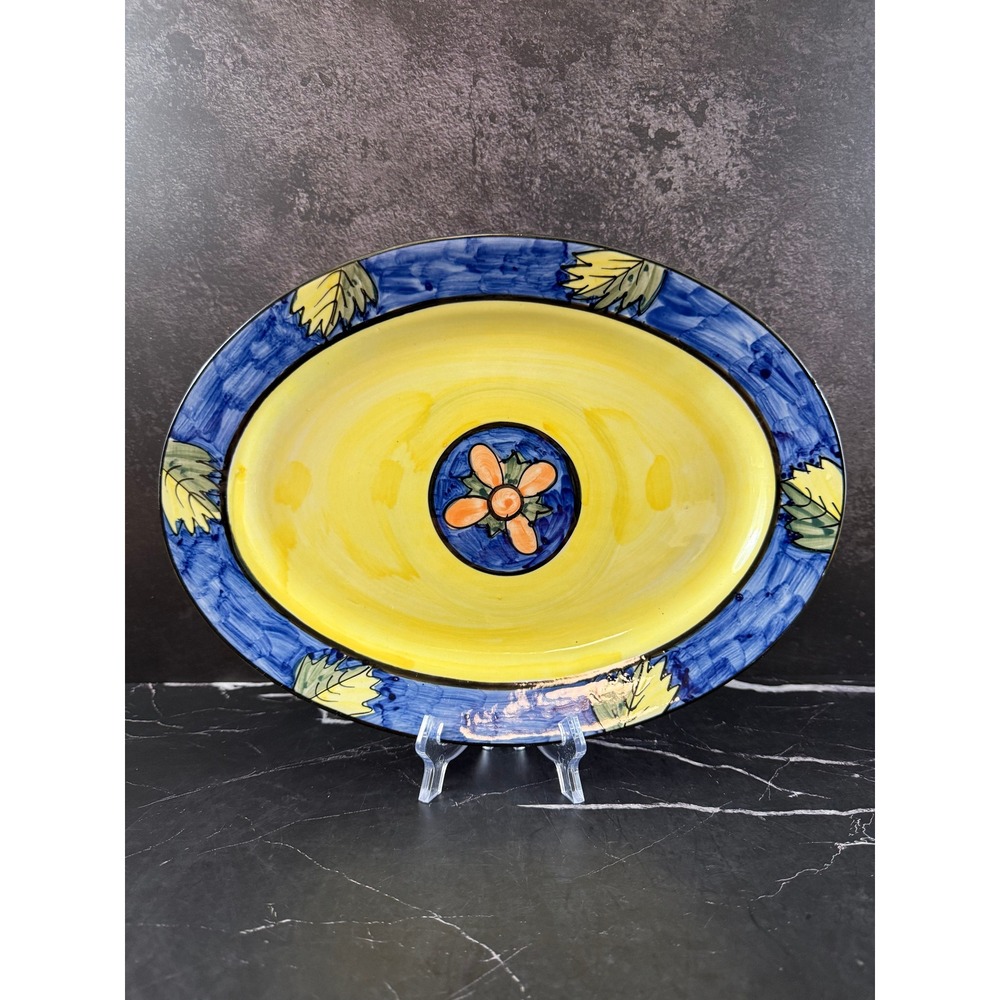 Tabletops Unlimited Deruta Oval Serving Platter Yellow Blue 13 1/4in